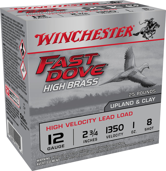 Winchester Ammo WFD128B Fast Dove & Clay High Brass 12 Gauge 2.75" 1 oz 1350 fps 8 Shot 25 Bx/10 Cs