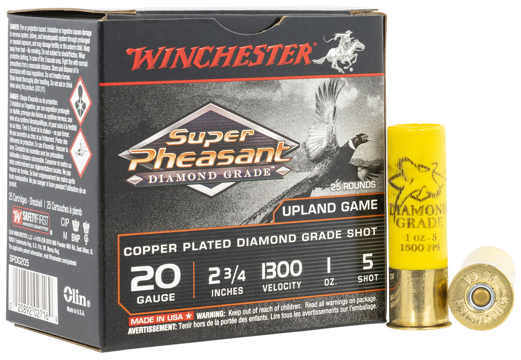 Winchester Ammo SPDG205 Super Pheasant Diamond Grade 20 Gauge 2.75" 1 oz 1300 fps 5 Shot 25 Bx/10 Cs