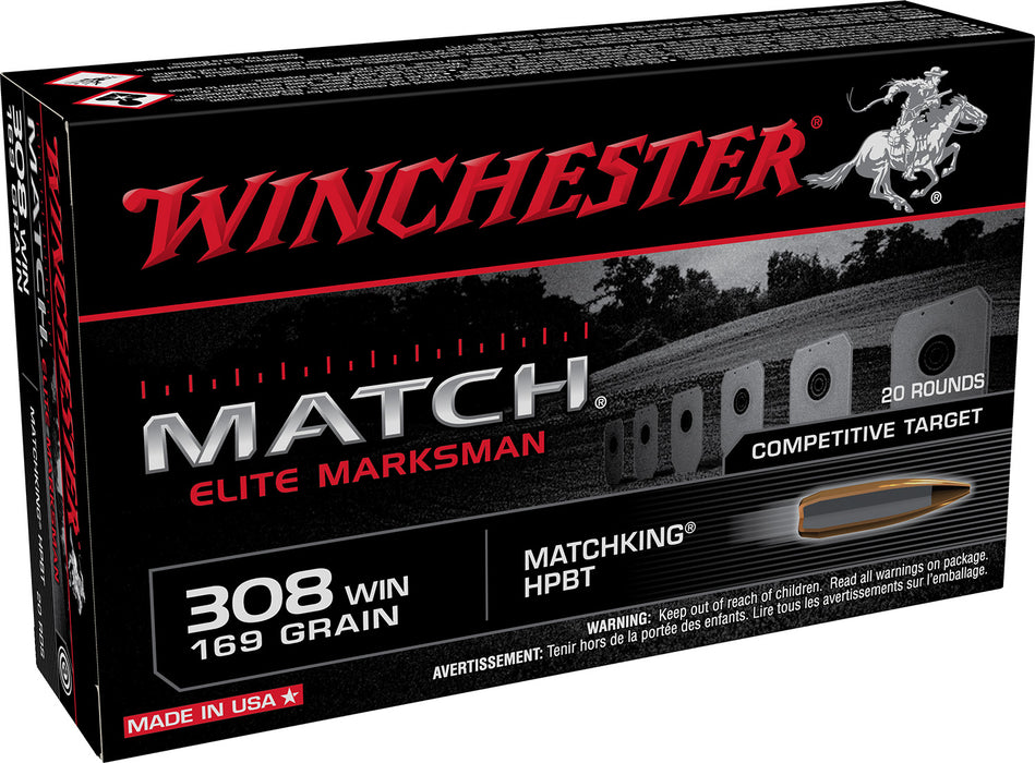 Winchester Ammo S308M2 Match Elite Marksman 308 Win 169 gr 2755 fps Sierra MatchKing BTHP (SMBTHP) 20 Bx/10 Cs