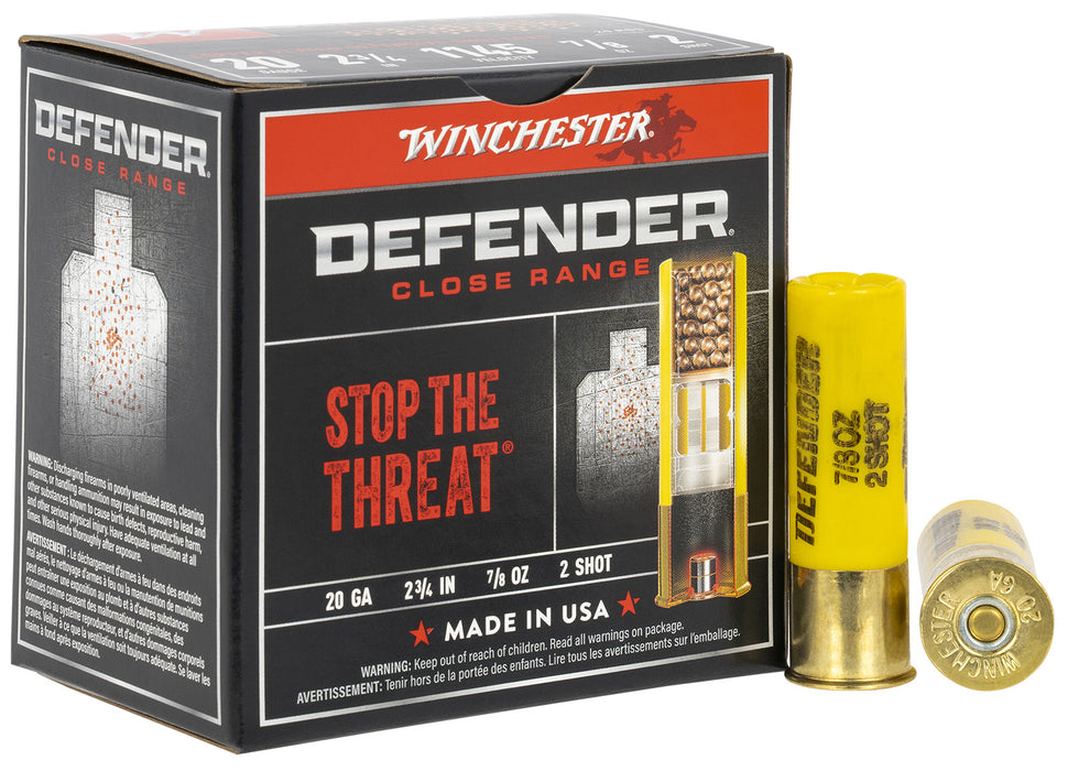 Winchester Ammo S202PD25 Defender  20 Gauge 2.75" 7/8 oz 1145 fps 2 Shot 25 Bx/10 Cs