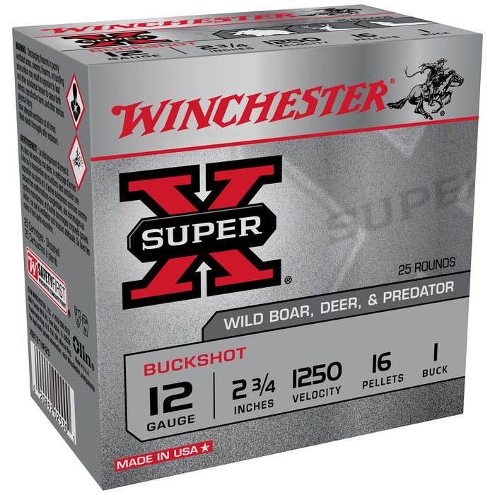 Winchester Ammo XB121VP25 Super X  12 Gauge 2.75" 16 Pellets 1250 fps 1 Buck Shot 25 Bx/10 Cs (Value Pack)