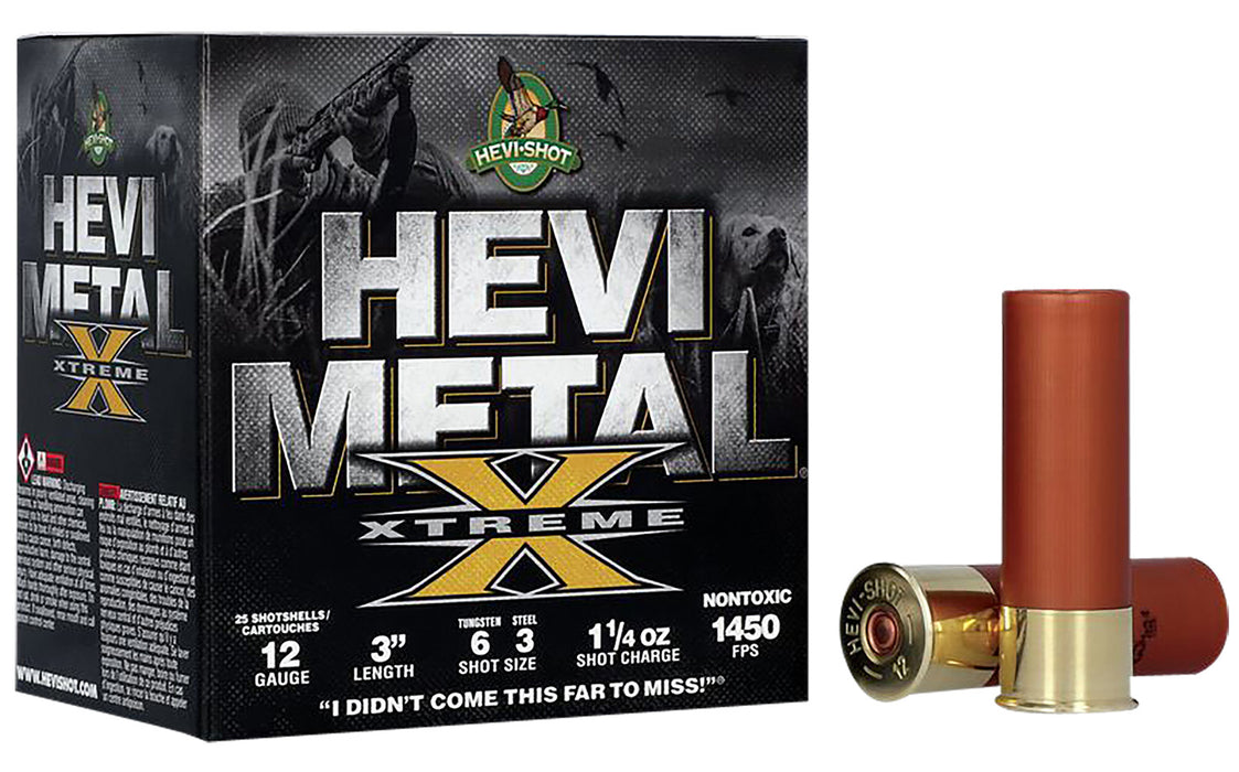 HEVI-Shot HS38126 Metal Xtreme Hevi-Metal 12 Gauge 3" 1 1/4 oz Steel, Tungsten 6 & 3 Shot 25 Per Box/ 10 Cs