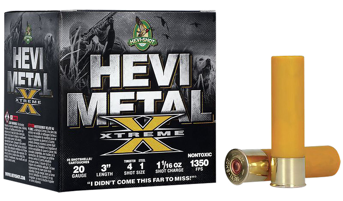 HEVI-Shot HS39202 Metal Xtreme Hevi-Metal 20 Gauge 3" 1 1/16 oz Steel, Tungsten 4 & 1 Shot 25 Per Box/ 10 Cs