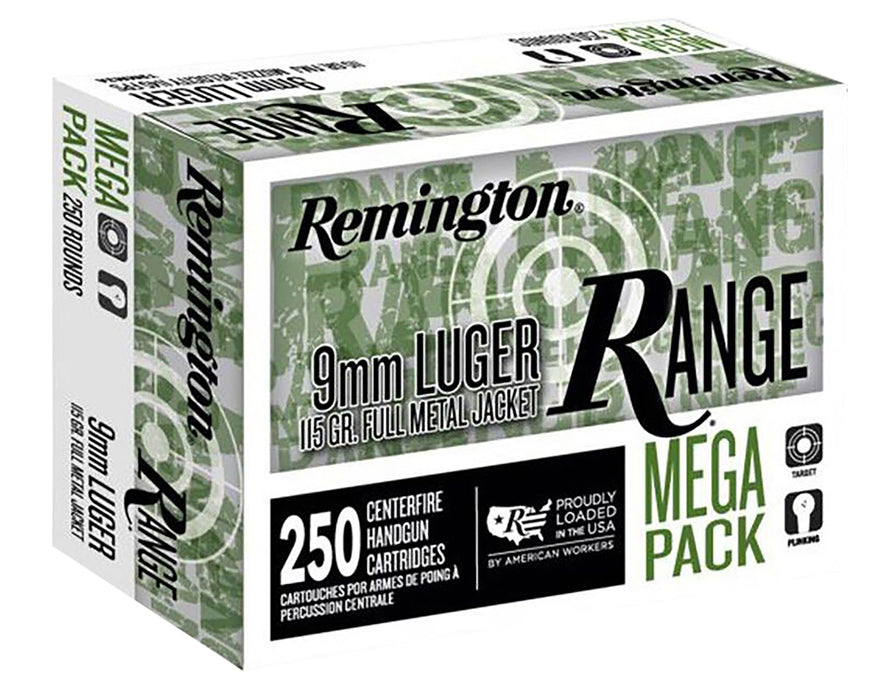 Remington Ammunition R23965 Remington Range 9mm Luger 115 gr Full Metal Jacket (FMJ) 250 Per Box/ 4 Cs