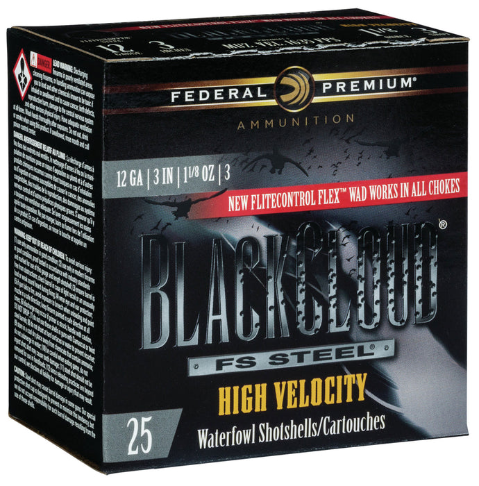 Federal PWBXH1433 Premium Black Cloud FS High Velocity 12 Gauge 3" 1 1/8 oz 1635 fps 3 Shot 25 Bx/10 Cs