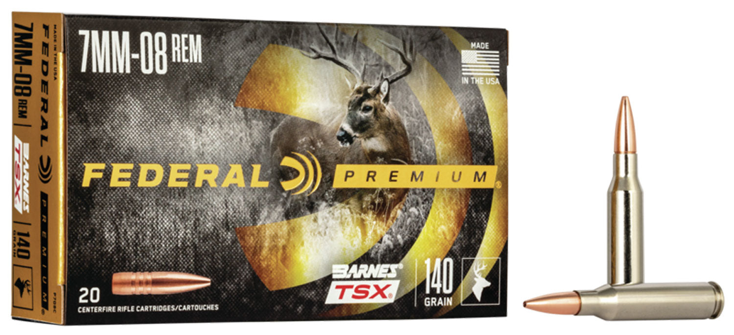 Federal P708C Premium  7mm-08 Rem 140 gr 2820 fps Barnes TSX 20 Bx/10 Cs