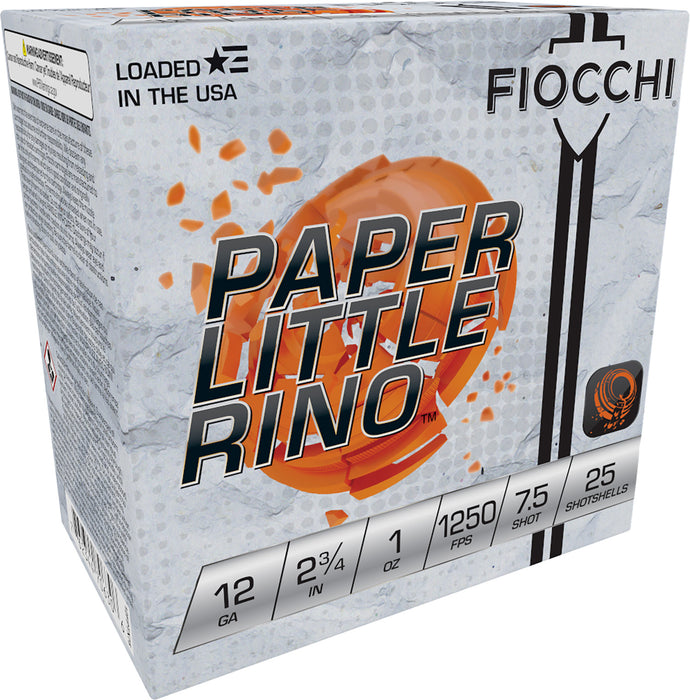 Fiocchi 12FPTX75 Paper Little Rino  12 Gauge 2.75" 1 oz 1250 fps 7.5 Shot 25 Bx/10 Cs