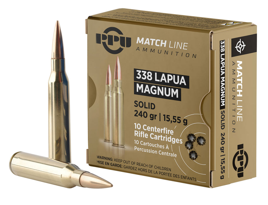 PPU PPM338 Match  338 Lapua Mag 240 gr 2985 fps Copper Solid 10 Bx/20 Cs