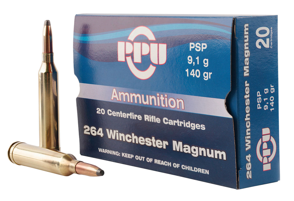 PPU PP264 Standard Rifle  264 Win Mag 140 gr 3018 fps Pointed Soft Point (PSP) 20 Bx/10 Cs