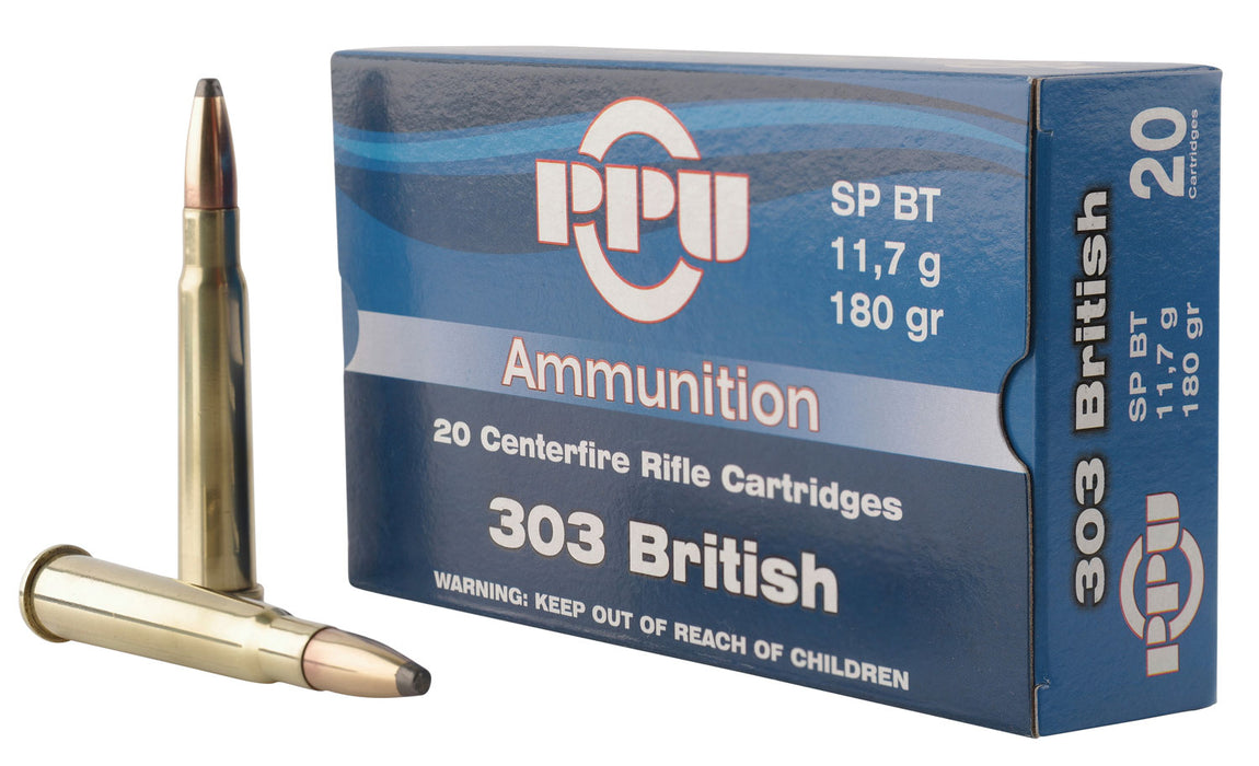 PPU PP303S2 Standard Rifle  303 British 180 gr 2460 fps Soft Point Boat-Tail (SPBT) 20 Bx/10 Cs