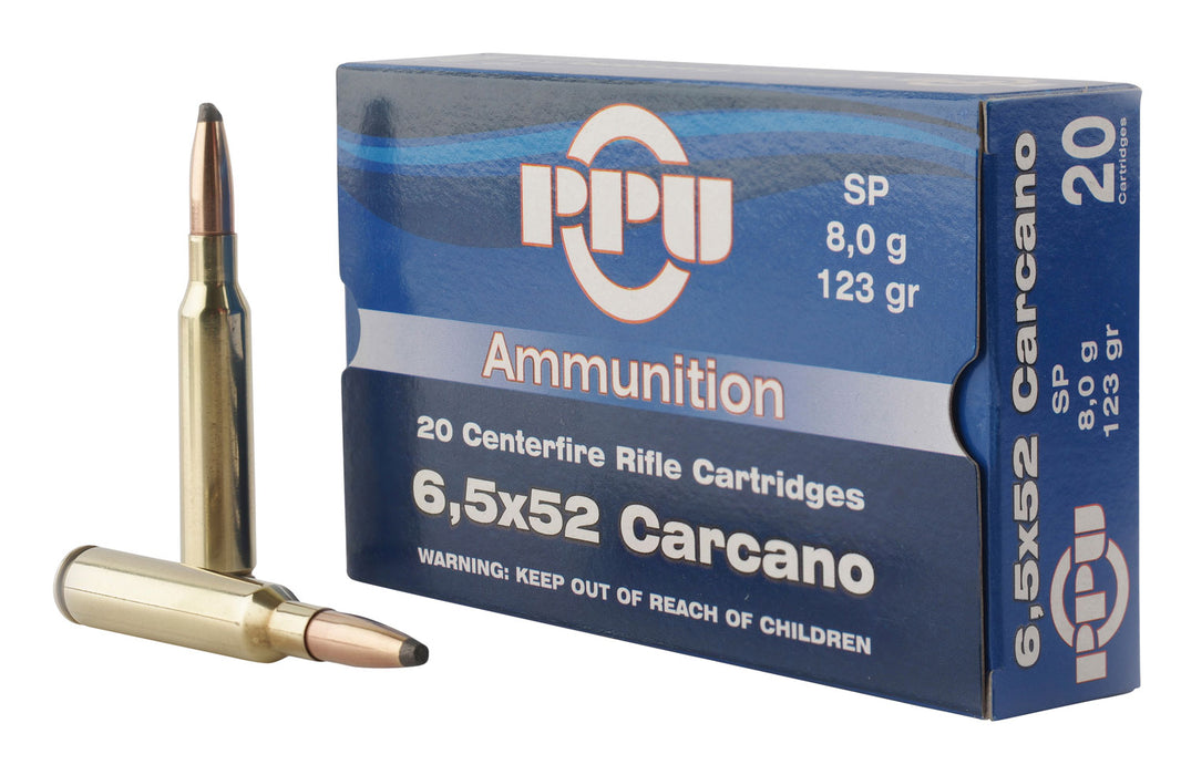 PPU PP6CS Metric Rifle  6.5x52mm Carcano 123 gr 2690 fps Soft Point (SP) 20 Bx/10 Cs