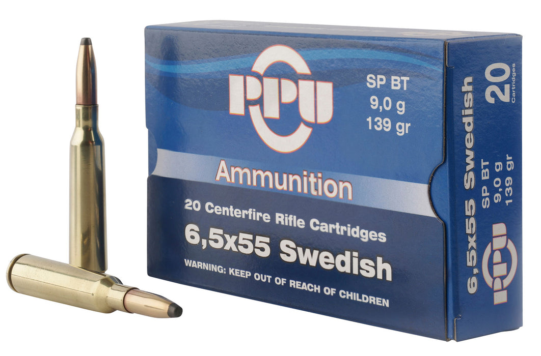 PPU PP6SWS Metric Rifle  6.5x55 Swedish 139 gr 2540 fps Soft Point Boat-Tail (SPBT) 20 Bx/10 Cs