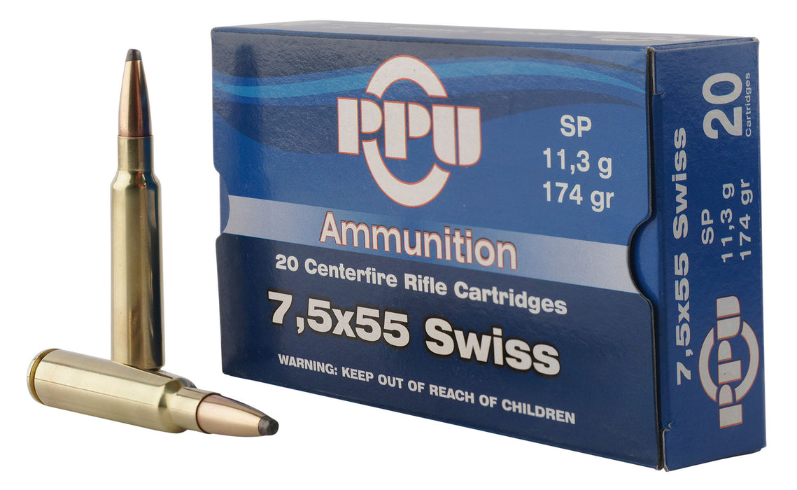 PPU PP7SS Metric Rifle  7.5x55mm Swiss 174 gr 2525 fps Soft Point (SP) 20 Bx/10 Cs