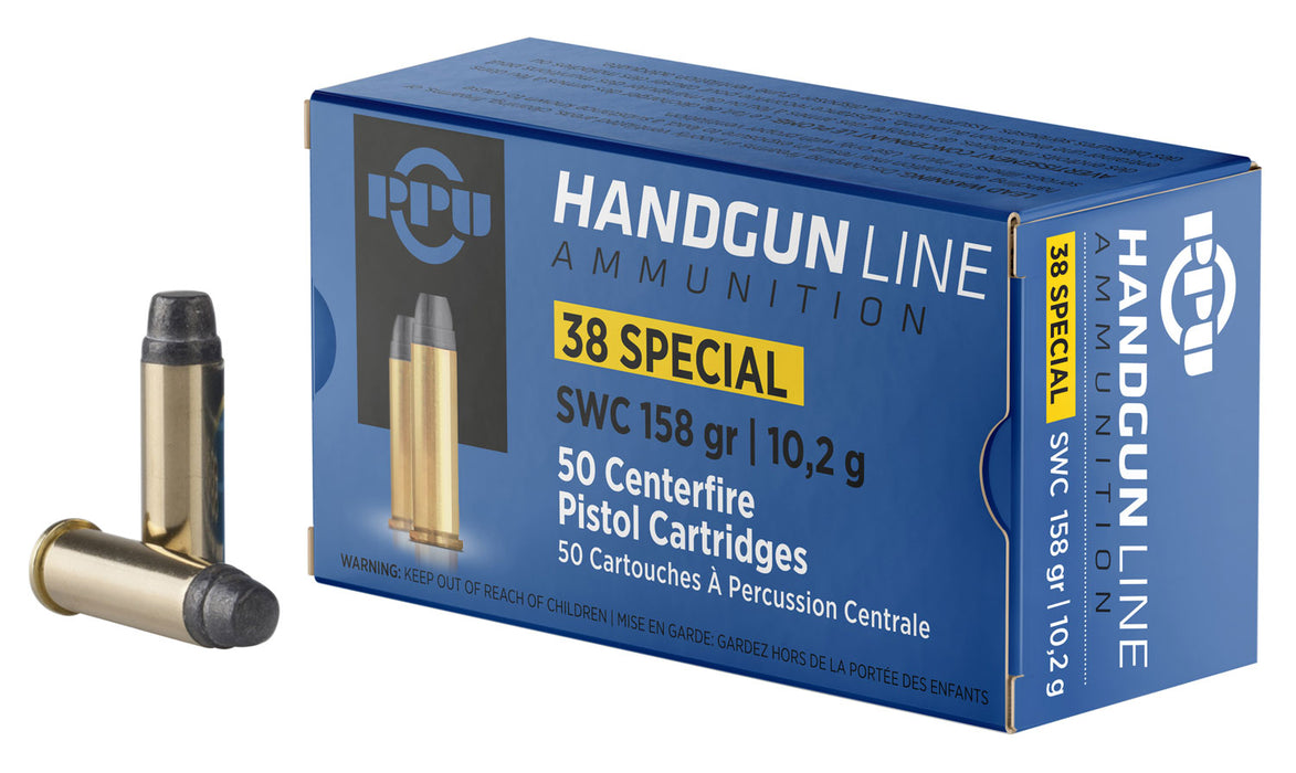 PPU PPH38SS Handgun  38 Special 158 gr Semi Wadcutter (SWC) 50 Per Box/10 Cs