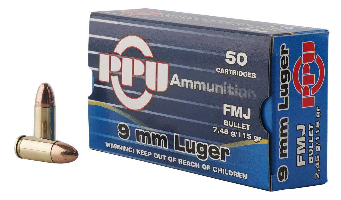 PPU PPH9F1 Handgun  9mm Luger 115 gr Full Metal Jacket (FMJ) 50 Per Box/20 Cs