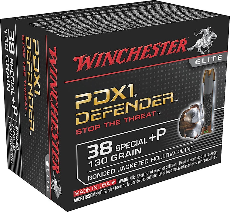 Winchester Ammo S38PDB Defender  38 Special +P 130 gr Bonded Jacket Hollow Point 20 Per Box/10 Cs