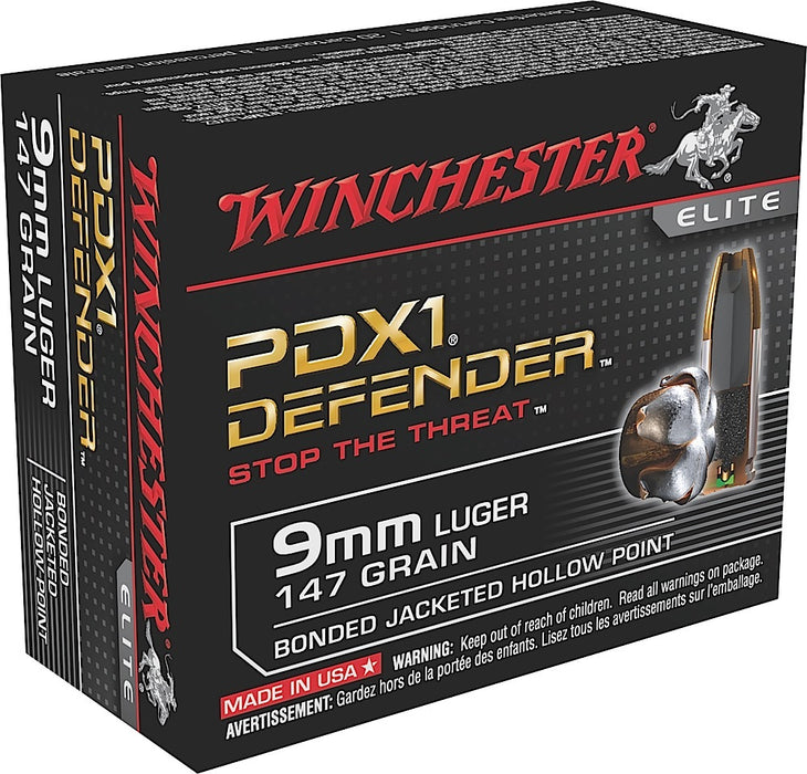 Winchester Ammo S9MMPDB1 Defender  9mm Luger 147 gr Bonded Jacket Hollow Point 20 Per Box/10 Cs