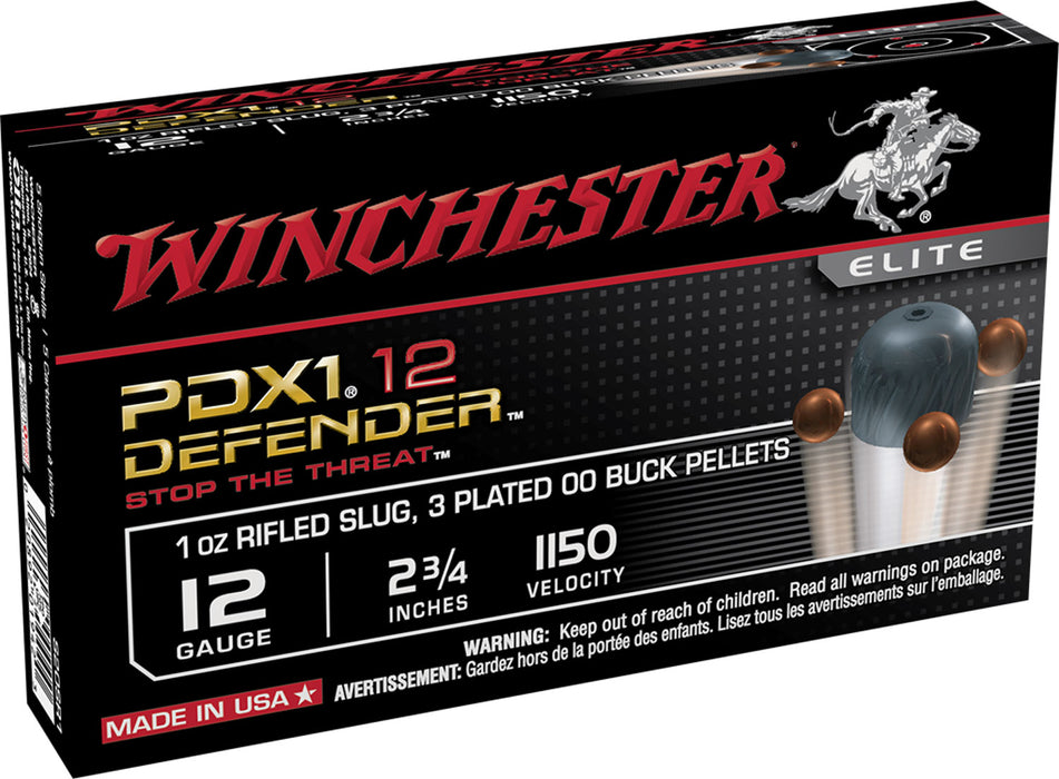 Winchester Ammo S12PDX1 PDX1 Defender Combo 12 Gauge 2.75" 1 oz 1150 fps Rifled Slug, 3 Plated 00 Buck Pellets Shot 10 Bx/10 Cs