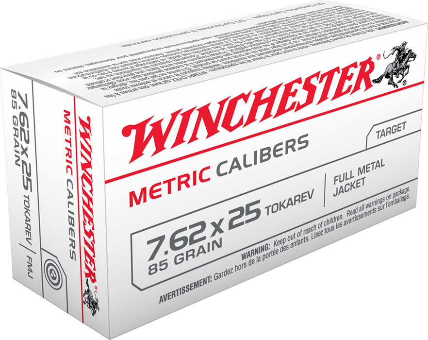 Winchester Ammo MC762TOK USA Metric 7.62x25mm Tokarev 85 gr Full Metal Jacket (FMJ) 50 Bx/30 Cs