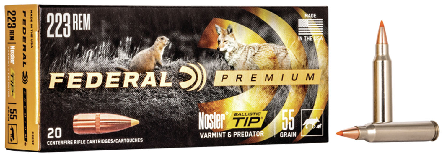 Federal P223F Premium Varmint & Predator 223 Rem 55 gr 3240 fps Nosler Ballistic Tip (NBT) 20 Bx/10 Cs