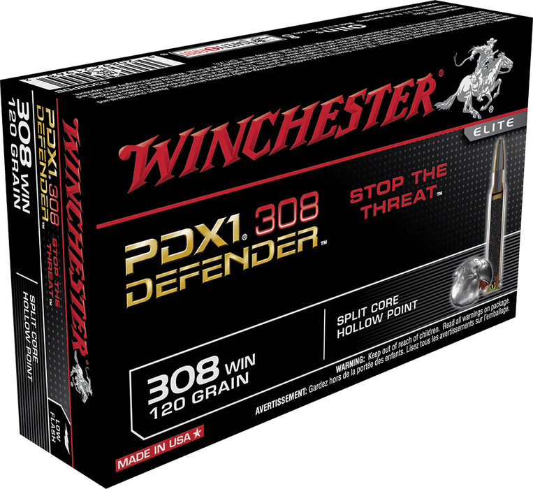 Winchester Ammo S308PDB PDX1 Defender  308 Win 120 gr 2850 fps Split Core Hollow Point (SCHP) 20 Bx/10 Cs