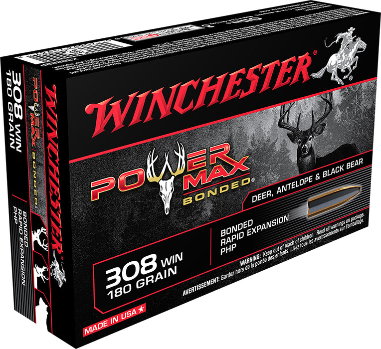 Winchester Ammo X3086BP Power Max Bonded  308 Win 180 gr 2620 fps Bonded Rapid Expansion PHP 20 Bx/10 Cs