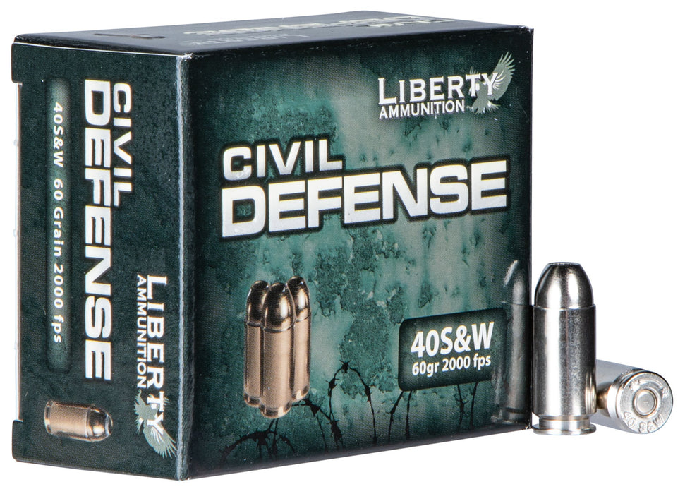 Liberty Ammunition LACD40012 Civil Defense  40 S&W 60 gr 2000 fps Lead-Free Fragmenting Hollow Point (LFFHP) 20 Bx/50 Cs