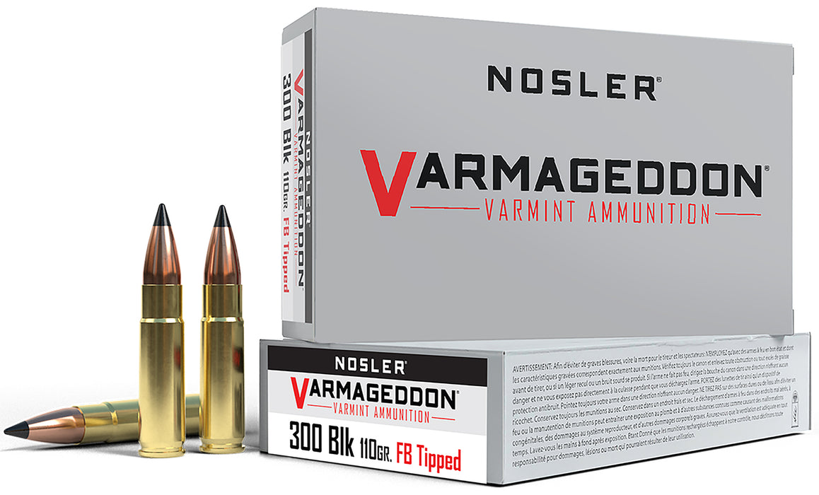 Nosler 40127 Varmageddon  300 Blackout 110 gr 2200 fps Flat Base Tipped (FBT) 20 Bx/10 Cs