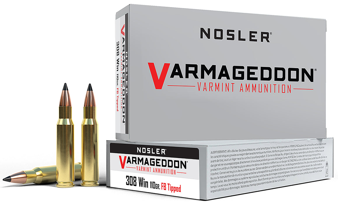 Nosler 40272 Varmageddon  308 Win 110 gr 3150 fps Flat Base Tipped (FBT) 20 Bx/10 Cs