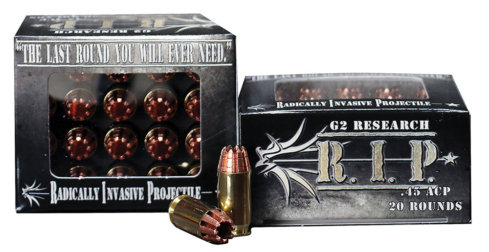 G2 Research RIP 45 ACP R.I.P  45 ACP 162 gr 960 fps Fracturing Hollow Point (FHP) 20 Bx/25 Cs