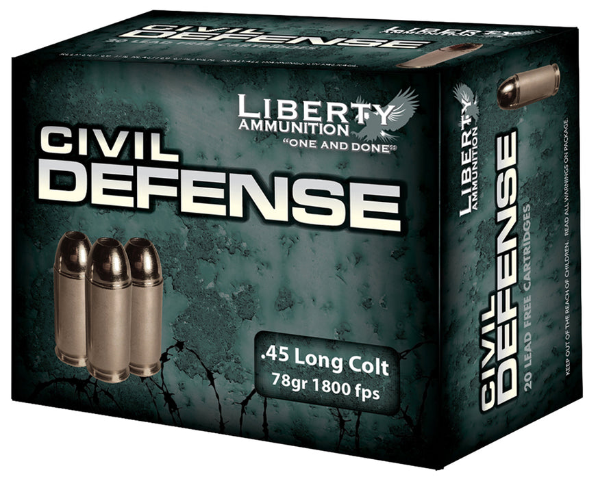 Liberty Ammunition LACD45031 Civil Defense  45 Colt (LC) 78 gr 1800 fps Lead-Free Fragmenting Hollow Point (LFFHP) 20 Bx/50 Cs