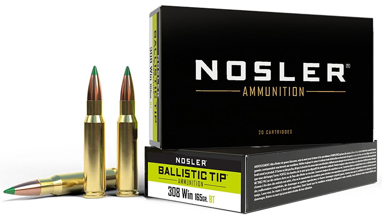 Nosler 40063 Ballistic Tip  308 Win 165 gr 2800 fps Spitzer Ballistic Tip (SBT) 20 Bx/10 Cs