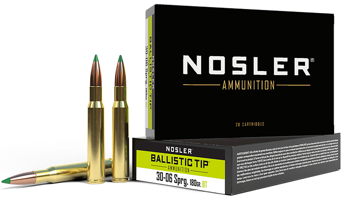 Nosler 40072 Ballistic Tip  30-06 Springfield 180 gr 2750 fps Spitzer Ballistic Tip (SBT) 20 Bx/10 Cs